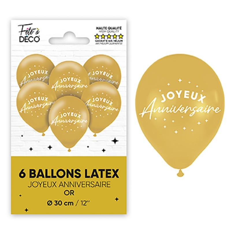 Confezione da 6 palloncini metallizzati con la scritta «Buon compleanno», color oro