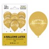 Sachet de 6  ballons métallisés joyeux anniversaire, or