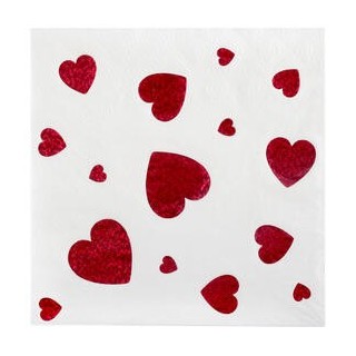 10 tovaglioli bianchi di San Valentino con cuore rosso
