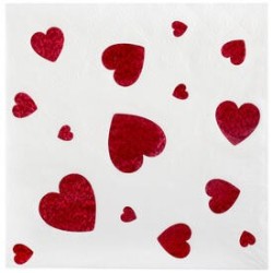 10 weiße Valentinstag-Servietten mit rotem Herz