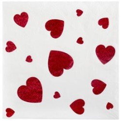 10 weiße Valentinstag-Servietten mit rotem Herz