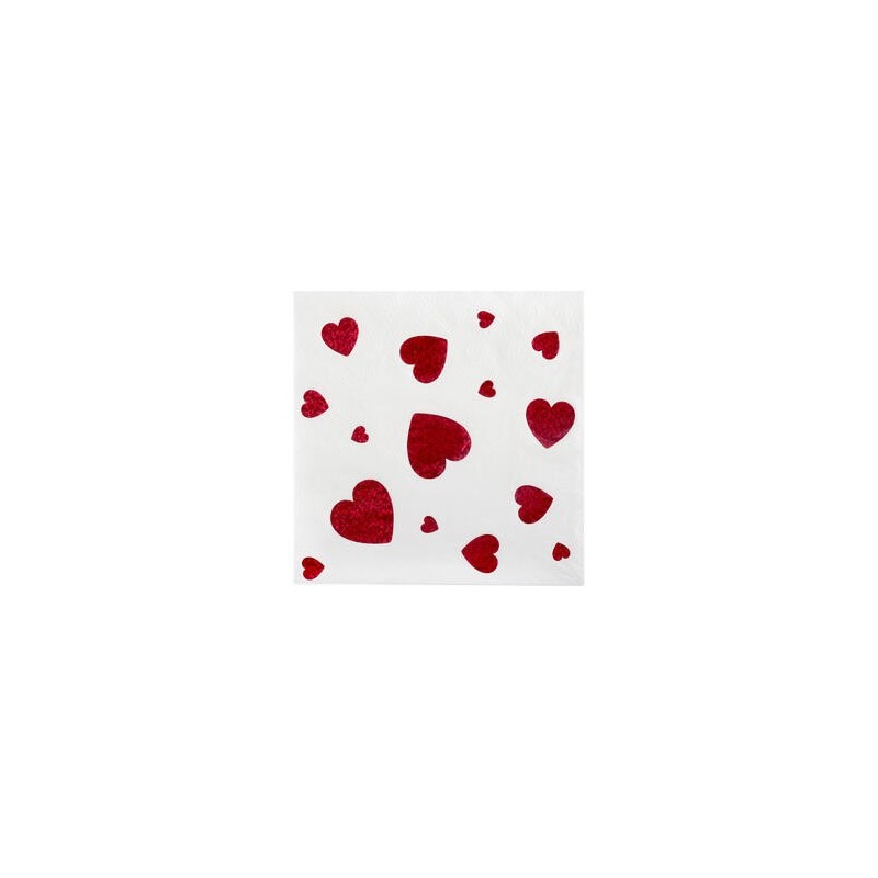 10 weiße Valentinstag-Servietten mit rotem Herz