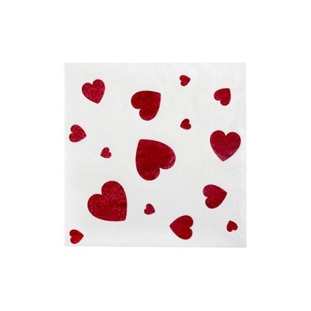 10 weiße Valentinstag-Servietten mit rotem Herz