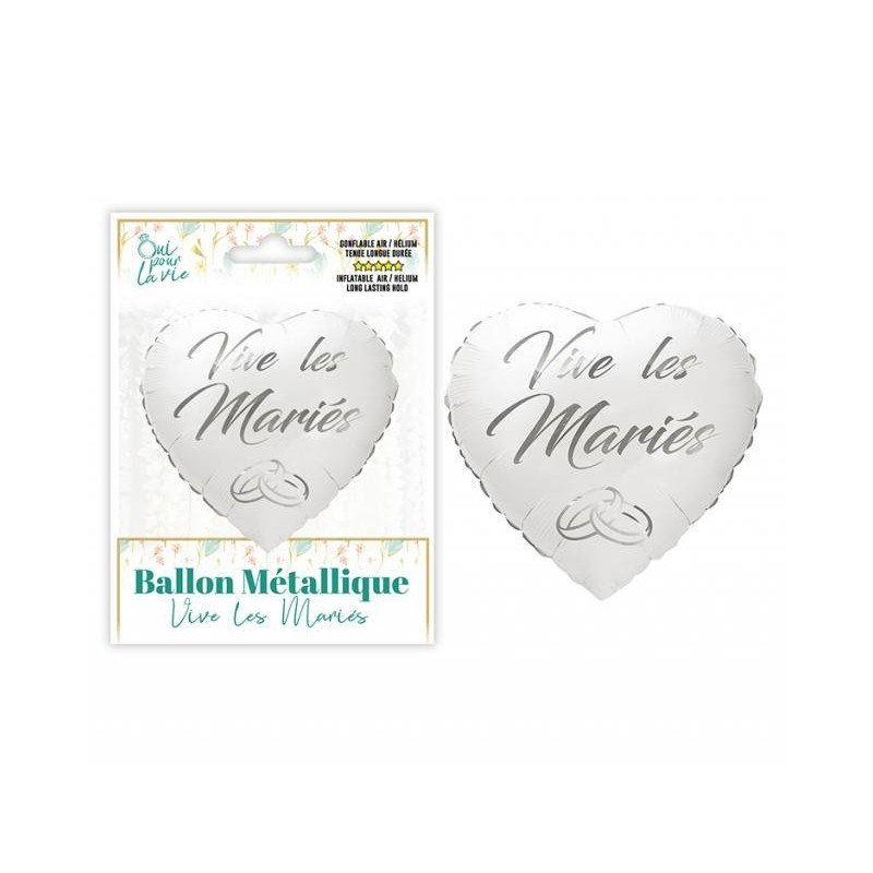 1 palloncino metallico a forma di cuore con la scritta «Viva gli sposi», bianco e argento, 46 cm