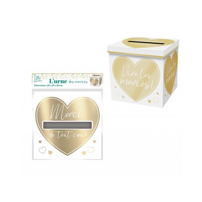 Hochzeitsurne „Es lebe das Brautpaar“ Herz Gold