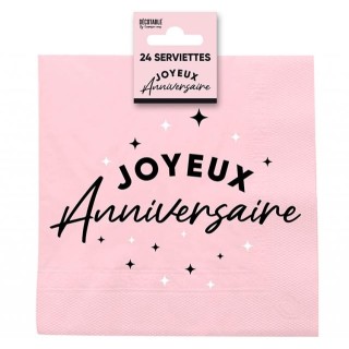 24 Servietten, „Alles Gute zum Geburtstag“, 3-lagig, 33 x 33 cm, Rosa/Schwarz