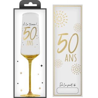 1 flûte da champagne con indicazione dell'annata e confezione regalo