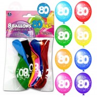 Sachet de 8 ballons 80 ans, ø 30 cm