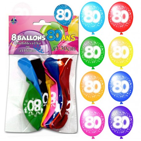 Sachet de 8 ballons 80 ans