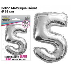 Pallone gigante metallico argento con il numero 5