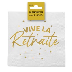 24 Serviettes, "Vive la Retraite" 3 plis, 33 x33 cm or