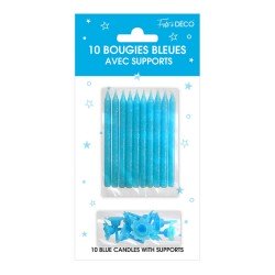 10 Glitzerkerzen mit Halter, blau