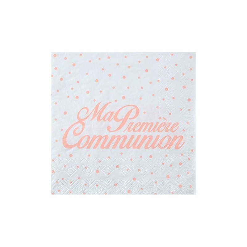 Serviettes " Ma première Communion, 16,5 x 16,5 cm, 3plis,Corail