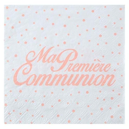 Serviettes " Ma première Communion, 16,5 x 16,5 cm, 3plis,Corail