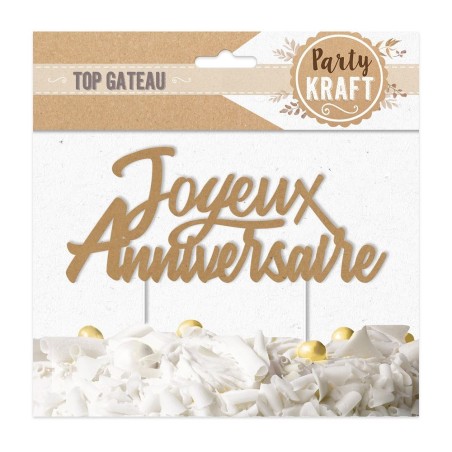 Top gâteau Joyeux Anniversaire kraft – Décoration gâteau - Partytime Shop