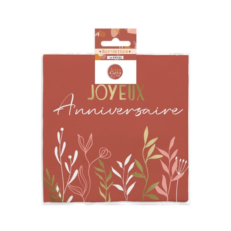 10 Serviettes Joyeux Anniversaire Terracotta | PartyTime Shop