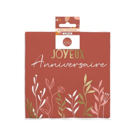 10 Serviettes Joyeux Anniversaire Terracotta | PartyTime Shop
