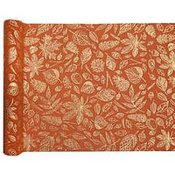Chemin de table élégant de couleur automnale avec ses motifs dorés.