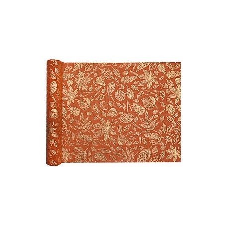 Chemin de table élégant de couleur automnale avec ses motifs dorés.