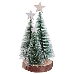 3 sapins sur socle en bois avec étoile au sommet  Hauteur 10cm, 14cm, 18cm