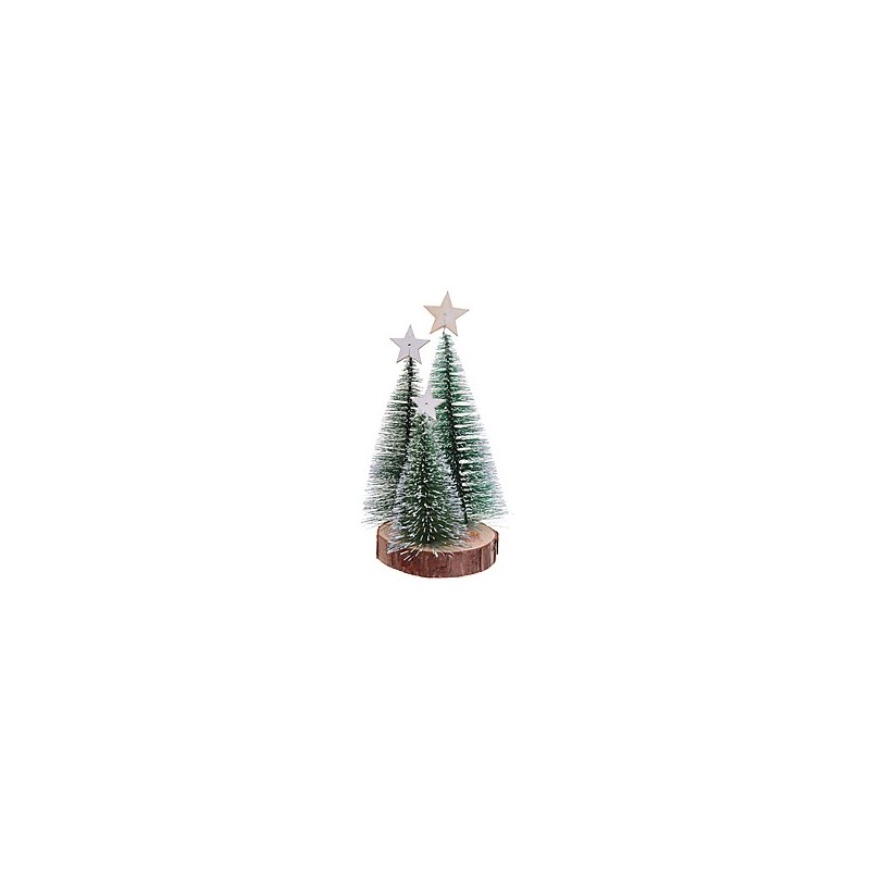 3 sapins sur socle en bois avec étoile au sommet  Hauteur 10cm, 14cm, 18cm