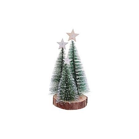 3 sapins sur socle en bois avec étoile au sommet  Hauteur 10cm, 14cm, 18cm