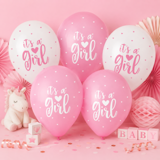 5 Ballons nacrés 30 cm assortis – It's a Girl