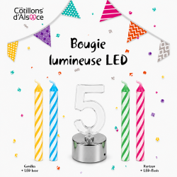 1 Bougie clignotante Led chiffre 5 + 4 bougies