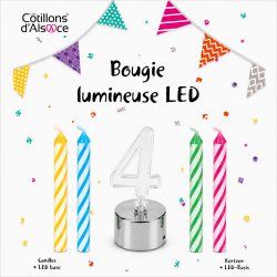 1 Bougie clignotante Led chiffre 4 + 4 bougies