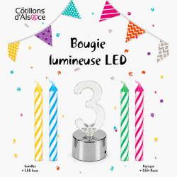 1 Bougie clignotante Led chiffre 3 + 4 bougies