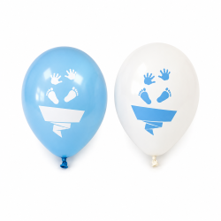 8 Ballons imprimés pied et  main bleu, Ø 25 cm