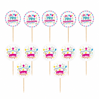 12 Cake toppers JOYEUX ANNIVERSAIRE 10 cm