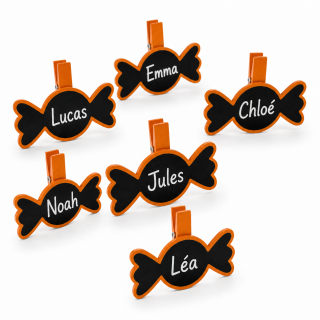 Bonbon sur pince, bois, 5 x 3,7 cm, sachet de 6 pièces, orange