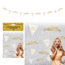 Guirlande Fil Joyeux Anniversaire, Métallique Or, 6m