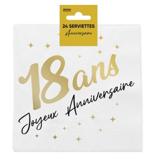 24 Serviettes de table Anniversaire, métallisée, OR