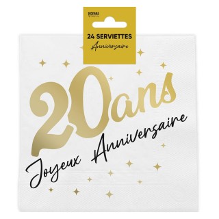 24 Serviettes de table Anniversaire, métallisée, OR