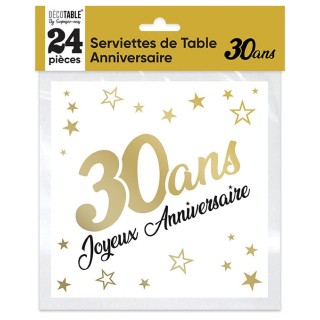 24 Serviettes de table Anniversaire, métallisée, OR