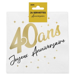 24 Serviettes de table Anniversaire, métallisée, OR