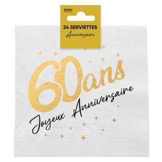 24 Serviettes de table Anniversaire, métallisée, OR