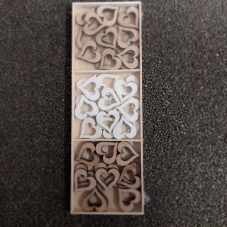Coffret de 48 cœurs en bois naturel/blanc 3cm