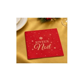 10 Serviettes Flocon d'or rouge, 33x33cm 3plis