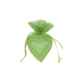 Sachet de 4 cœurs armurés, 5x5x3 cm, vert,organdi&métal