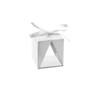 4 scatole regalo, bianche, 3,5x3,5x4 cm, cartone e pvc, nastro bianco