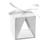 4 scatole regalo, bianche, 3,5x3,5x4 cm, cartone e pvc, nastro bianco