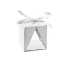 4 Schachtel Form Geschenk, weiss, 3,5x3,5x4 cm, Karton & PVC, mit Dekoband weiss