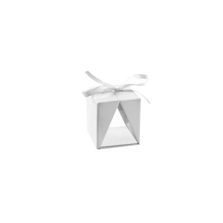 Boîte cadeau, blanc, 3,5x3,5x4 cm, carton & pvc, ruban blanc