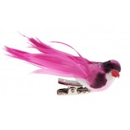 Petit oiseau sur pince , plumes, 6,5 x 1,8 cm, boîte de 4 pièces, fuchsia