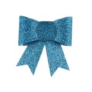 Nœud pailleté sur pince, PVC, 6,5x6,5 cm, turquoise, sachet de 2 pièces