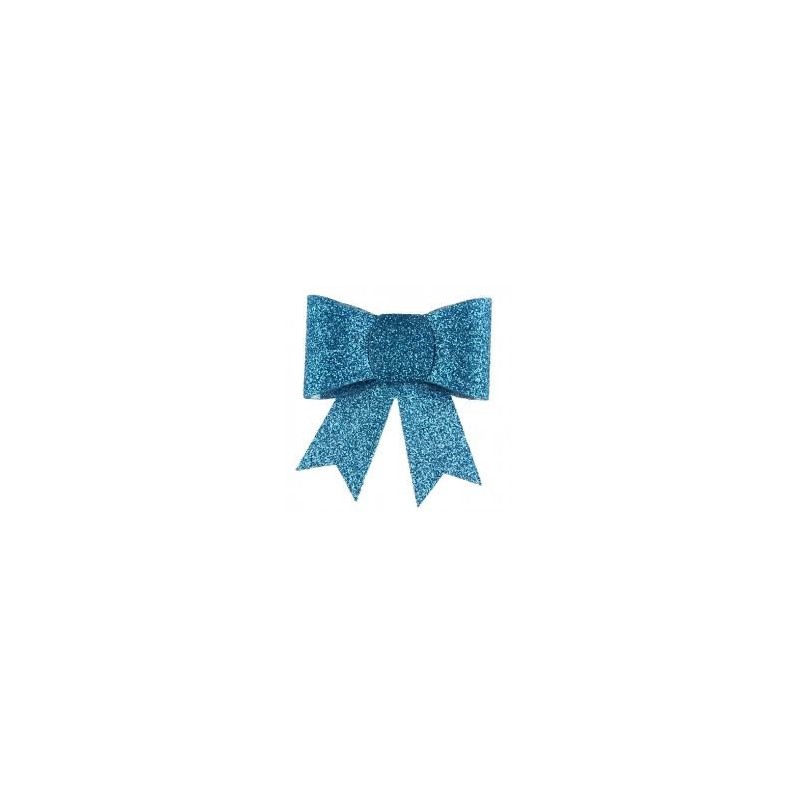 Nœud pailleté sur pince, PVC, 6,5x6,5 cm, turquoise, sachet de 2 pièces