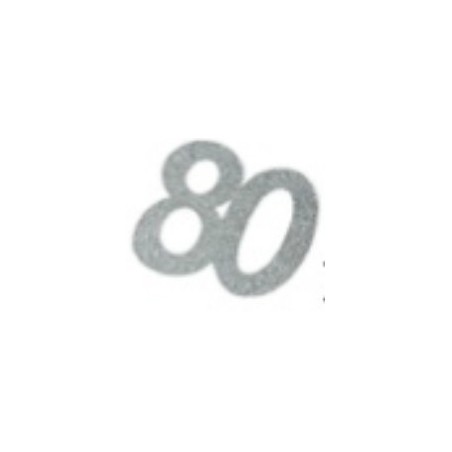 Numeri adesivi con paillettes, 80 anni, argento